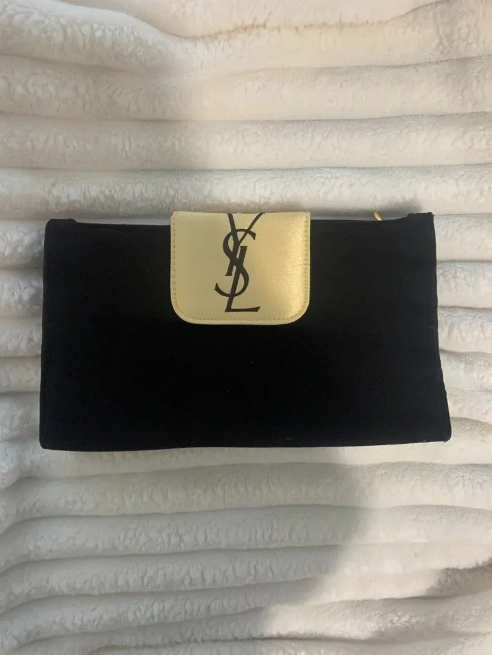 Large Velvet Satin YSL Vintage Clutch Gold Dark Brown - Picture 3 of 5